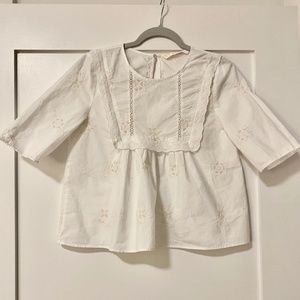 ZARA Trafaluc collection White with floral embroidery Mid-length sleeve/ Size M